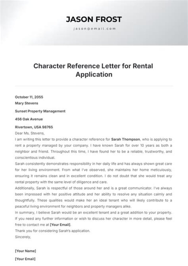 How do you write a character reference for an apartment?