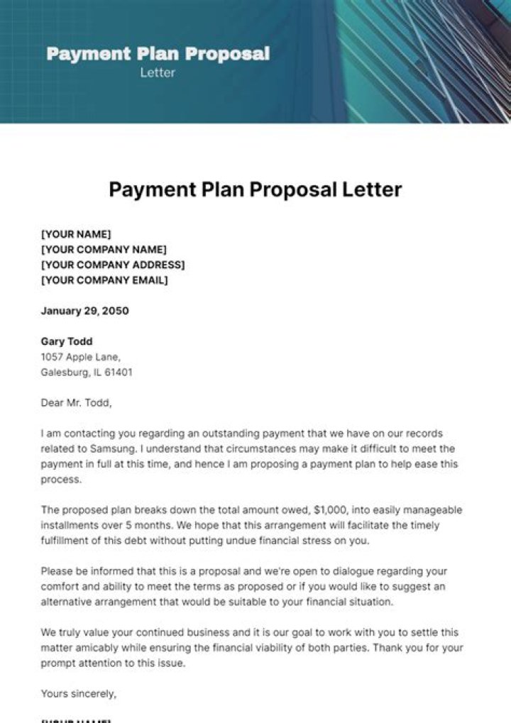 How do you write a payment plan for a proposal?